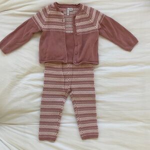 Janie and Jack Mauve Pink Fair Isle Knit Cardigan & Leggings Set